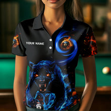 Load image into Gallery viewer, Personalized Orange And Blue Flaming 3D Panther Billiard Shirts For Women, Cool Team Billiard Jerseys TDM3600