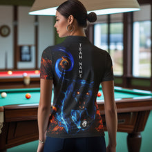 Load image into Gallery viewer, Personalized Orange And Blue Flaming 3D Panther Billiard Shirts For Women, Cool Team Billiard Jerseys TDM3600