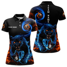 Load image into Gallery viewer, Personalized Orange And Blue Flaming 3D Panther Billiard Shirts For Women, Cool Team Billiard Jerseys TDM3600