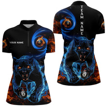 Load image into Gallery viewer, Personalized Orange And Blue Flaming 3D Panther Billiard Shirts For Women, Cool Team Billiard Jerseys TDM3600