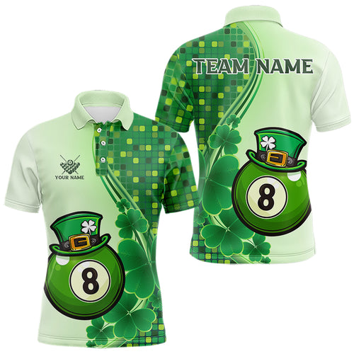 Personalized Saint Patrick Day 8 Ball Pool Billiard Shirts For Men, Green Shamrock Billiard Jerseys TDM3601