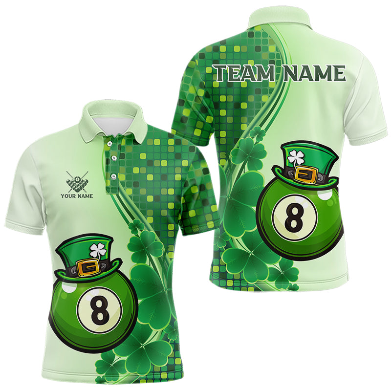 Personalized Saint Patrick Day 8 Ball Pool Billiard Shirts For Men, Green Shamrock Billiard Jerseys TDM3601