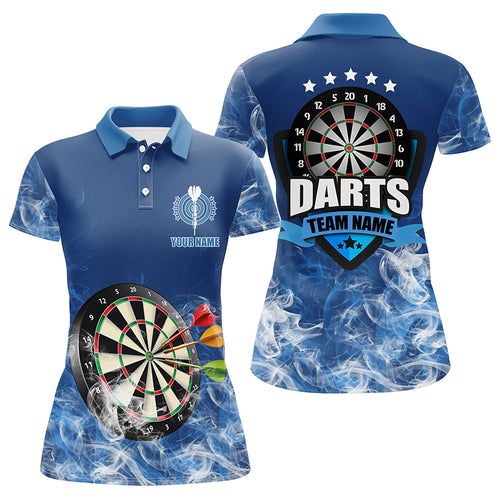 Personalized Blue 3D Dartboard Smoke Darts Polo Shirts For Women Custom Team Name Darts Jerseys TDM1270