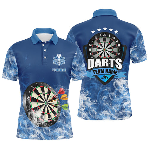 Personalized Blue 3D Dartboard Smoke Darts Polo Shirts For Men Custom Team Name Darts Jerseys TDM1270