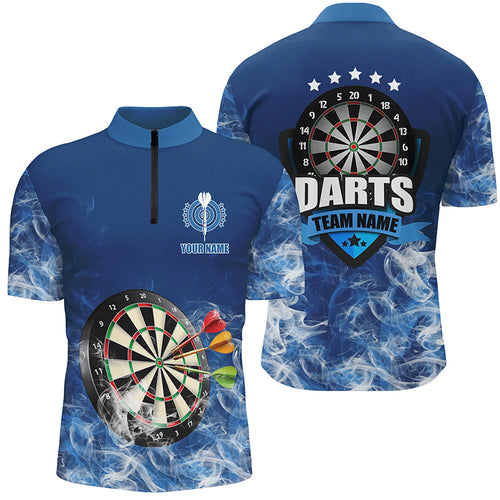 Blue 3D Dartboard Smoke Darts Quarter-Zip Shirts For Men Custom Team Name Darts Jerseys TDM1270