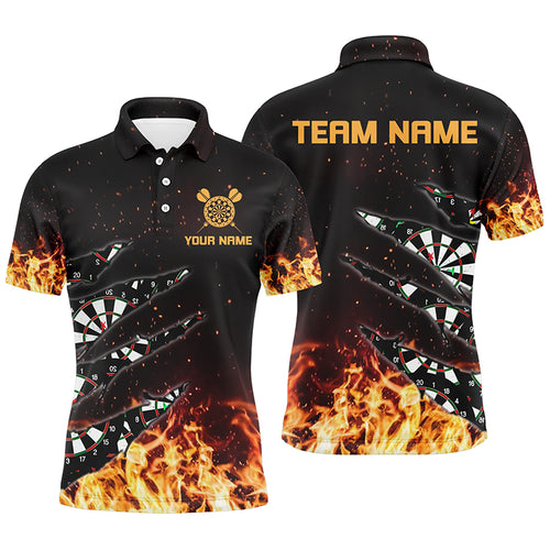 Personalized Dart Board Fire Flame Men Darts Polo Shirts Custom Darts Player Shirts, Darts Jerseys TDM1271