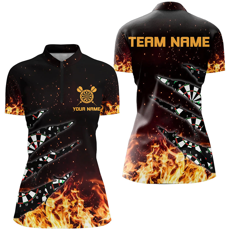 Personalized Dart Board Fire Flame Women Darts Quarter-Zip Shirts Custom Darts Player Shirts TDM1271