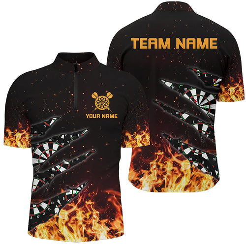 Personalized Dart Board Fire Flame Men Darts Quarter-Zip Shirts Custom Darts Player Shirts TDM1271