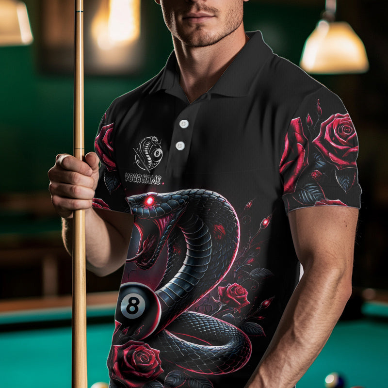 Personalized Rose 8 Ball Pool Cobra Snake Billiard Shirts For Men, Billiard Jerseys Polo & 1/4 Zip TDM3748