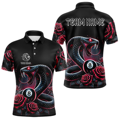 Personalized Rose 8 Ball Pool Cobra Snake Billiard Shirts For Men, Billiard Jerseys Polo & 1/4 Zip TDM3748