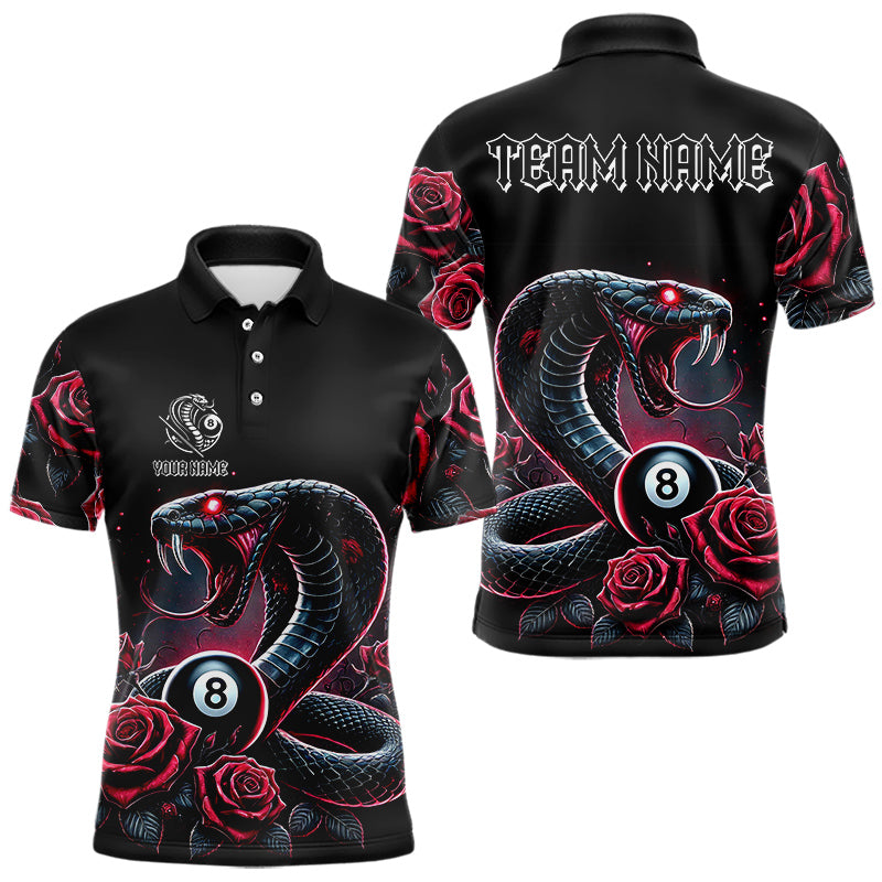 Personalized Rose 8 Ball Pool Cobra Snake Billiard Shirts For Men, Billiard Jerseys Polo & 1/4 Zip TDM3748