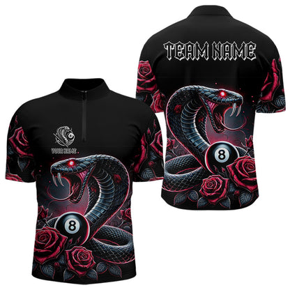 Personalized Rose 8 Ball Pool Cobra Snake Billiard Shirts For Men, Billiard Jerseys Polo & 1/4 Zip TDM3748