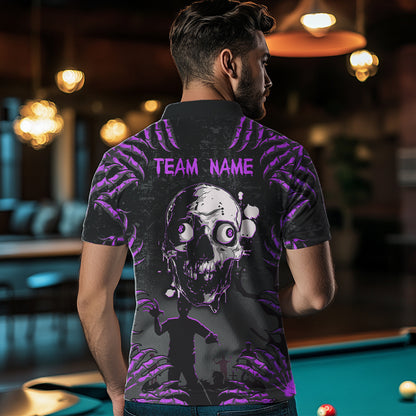 Funny Skull Claw Pattern Custom Men Billiard Shirts, Grunge Purple Black Team Billiard Jerseys TDM3751