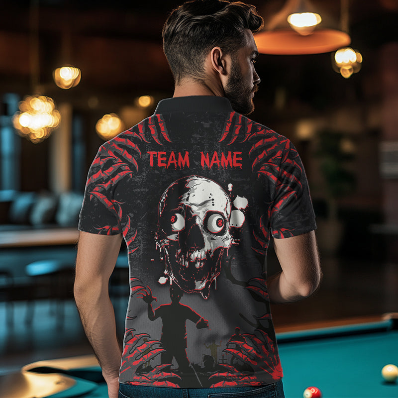 Funny Skull Claw Pattern Custom Men Billiard Shirts, Grunge Red Black Team Billiard Jerseys TDM3752