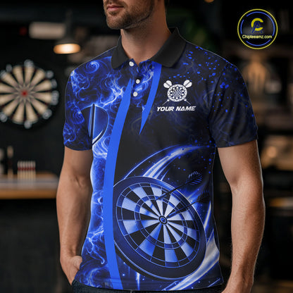 Blue Dartboard Lightning Darts Shirt For Men Custom Flame Darts Team Jersey Polo & 1/4 Zip TDM6113