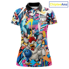 Load image into Gallery viewer, Funny Rooster Colorful Graffiti Style Custom Bowling Shirt For Women, Bowling Jersey Polo &amp; 1/4 Zip TDM6120