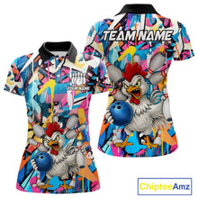 Load image into Gallery viewer, Funny Rooster Colorful Graffiti Style Custom Bowling Shirt For Women, Bowling Jersey Polo &amp; 1/4 Zip TDM6120