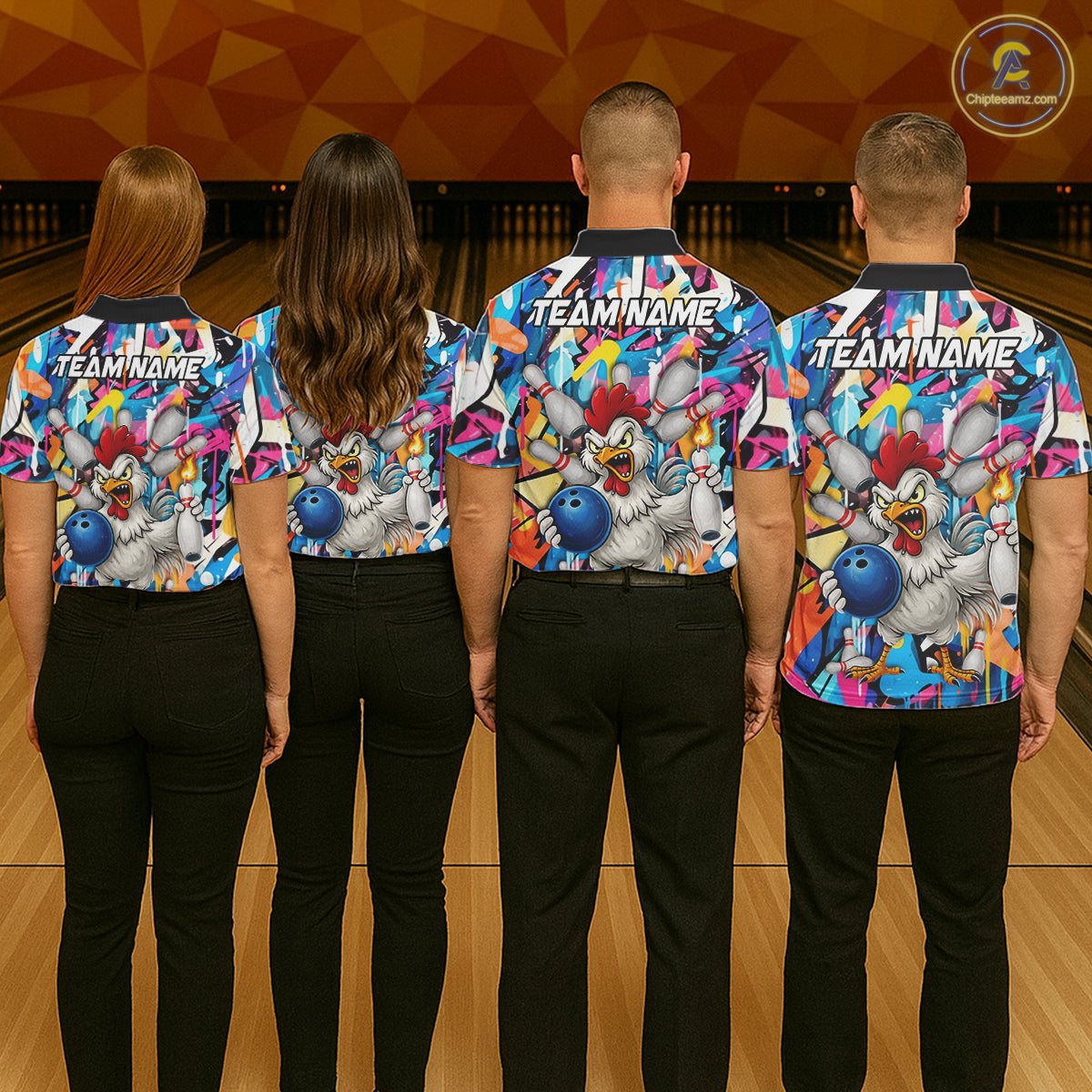 Funny Rooster Colorful Graffiti Style Custom Bowling Shirt For Men, Bowling Jersey Polo & 1/4 Zip TDM6120