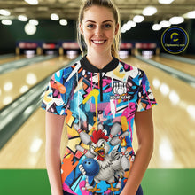 Load image into Gallery viewer, Funny Rooster Colorful Graffiti Style Custom Bowling Shirt For Women, Bowling Jersey Polo &amp; 1/4 Zip TDM6120