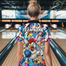 Load image into Gallery viewer, Funny Rooster Colorful Graffiti Style Custom Bowling Shirt For Women, Bowling Jersey Polo &amp; 1/4 Zip TDM6120