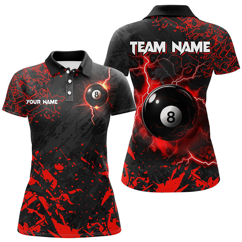 Red Grunge 8 Ball Pool Thunder Lightning Women Polo Shirts Custom Team League Billiard Jersey Attire TDM1483