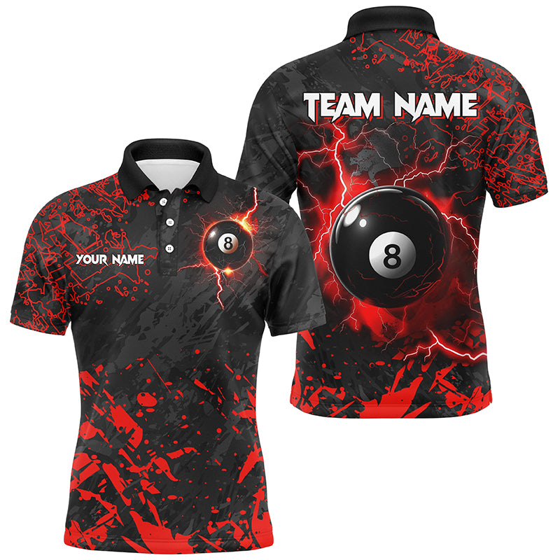 Red Grunge 8 Ball Pool Thunder Lightning Men Polo Shirts Custom Team League Billiard Jersey Attire TDM1483