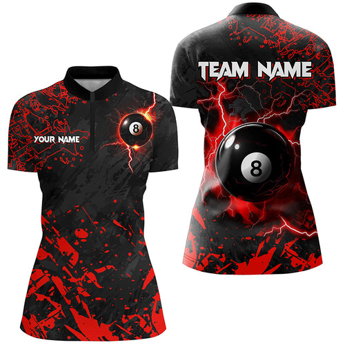 Red Grunge 8 Ball Pool Thunder Lightning Women Quarter-Zip Shirts Custom Billiard Jerseys TDM1483