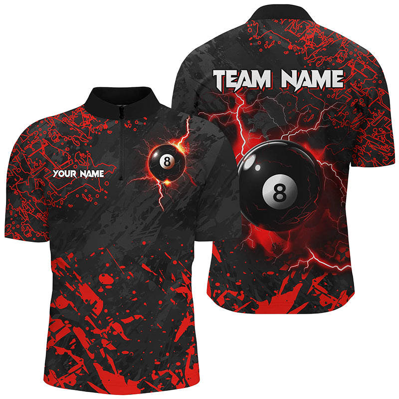 Red Grunge 8 Ball Pool Thunder Lightning Men Quarter-Zip Shirts Custom Billiard Jerseys TDM1483