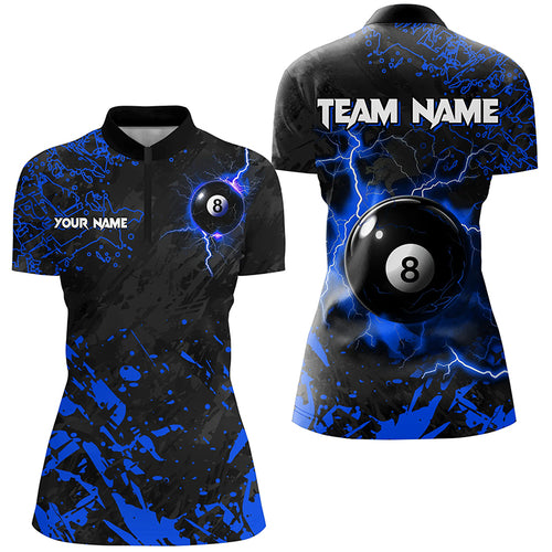 Blue Grunge 8 Ball Pool Thunder Lightning Women Quarter-Zip Shirts Custom Billiard Jerseys TDM1484