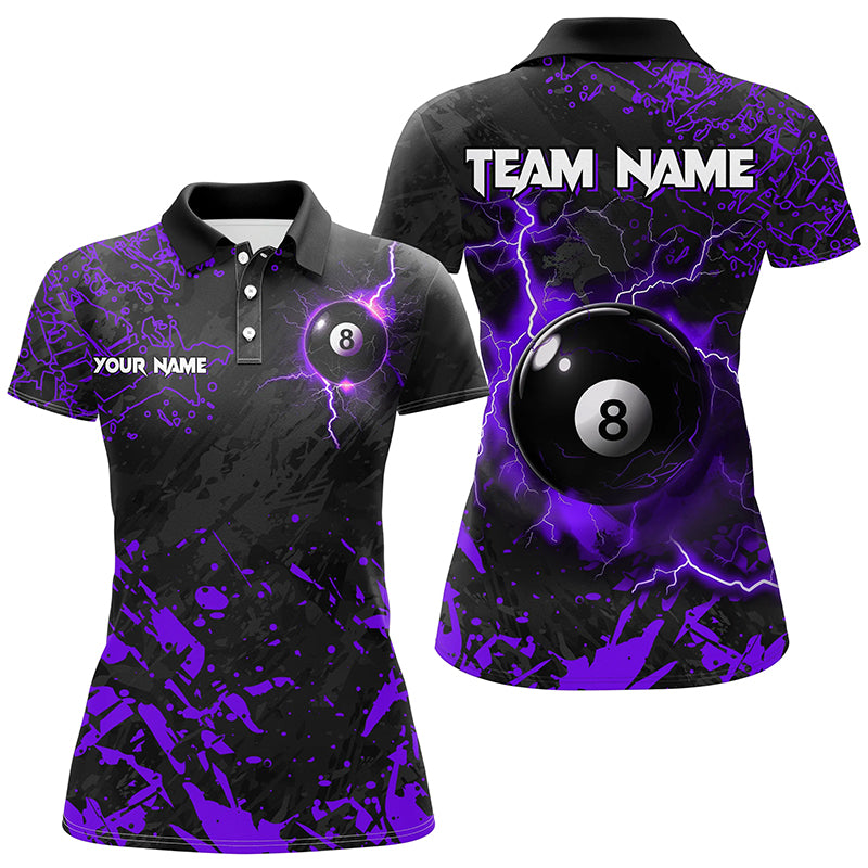 Purple Grunge 8 Ball Pool Thunder Lightning Women Polo Shirts Custom Team League Billiard Jersey TDM1485