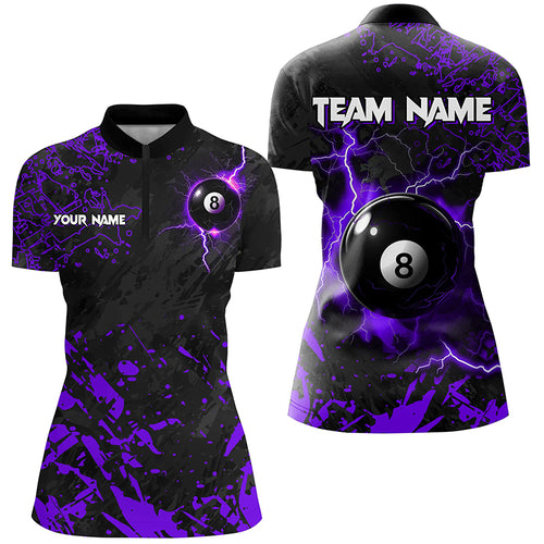 Purple Grunge 8 Ball Pool Thunder Lightning Women Quarter-Zip Shirts Custom Billiard Jersey TDM1485