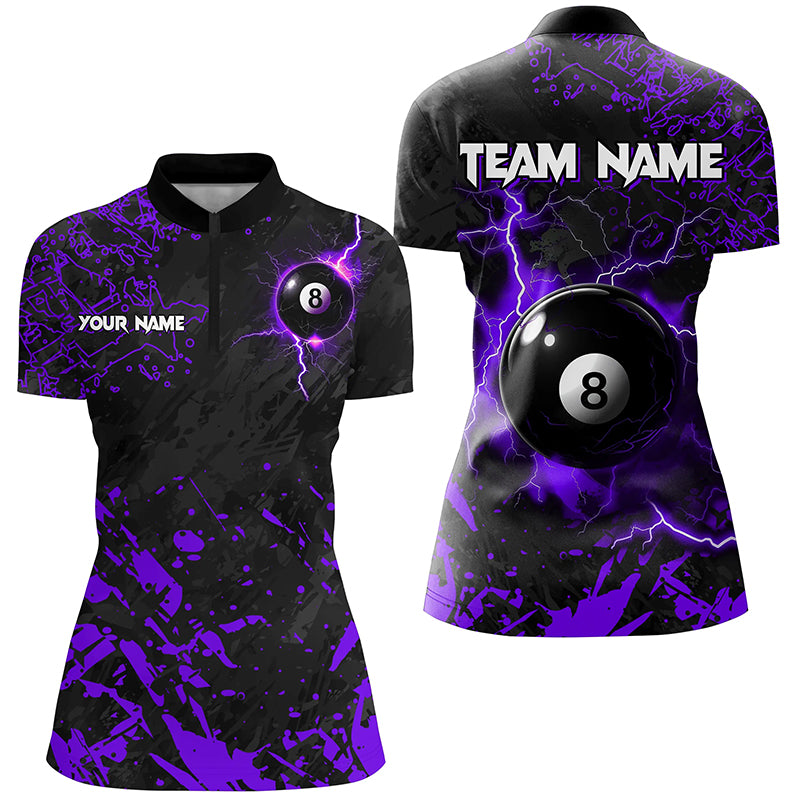 Purple Grunge 8 Ball Pool Thunder Lightning Women Quarter-Zip Shirts Custom Billiard Jersey TDM1485