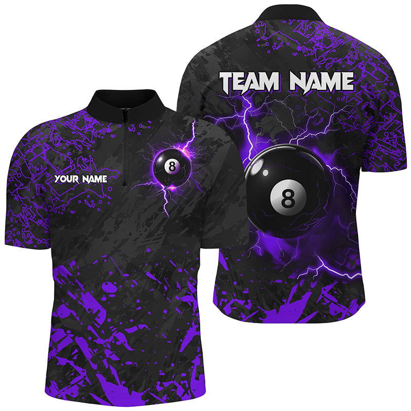 Purple Grunge 8 Ball Pool Thunder Lightning Men Quarter-Zip Shirts Custom Billiard Jersey TDM1485