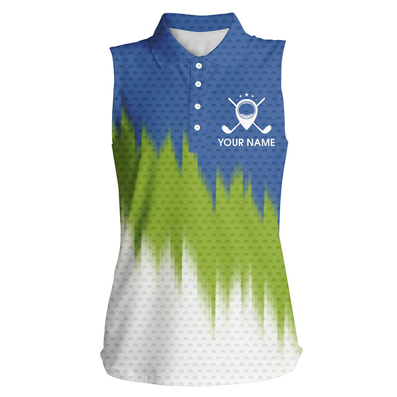 Green And Blue Womens Sleeveless Golf Polo Shirts Custom Golf Outfit Women, Great Gifts For A Golfer TDM1844