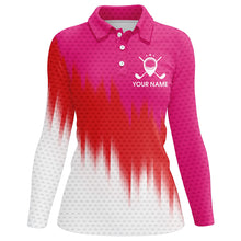 Load image into Gallery viewer, Pink And Red Womens Golf Polo Shirts Custom Name Golf Outfit Women, Great Gifts For A Golfer TDM1845