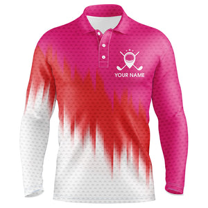 Pink And Red Mens Golf Polo Shirts Custom Name Golf Outfit Men, Great Gifts For A Golfer TDM1845