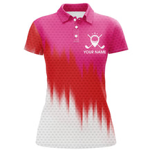 Load image into Gallery viewer, Pink And Red Womens Golf Polo Shirts Custom Name Golf Outfit Women, Great Gifts For A Golfer TDM1845