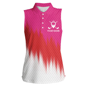 Pink And Red Womens Sleeveless Golf Polo Shirts Custom Golf Outfit Women, Great Gifts For A Golfer TDM1845