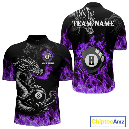 Personalized Purple Flaming Dragon 8 Ball Billiard Shirt For Men, Team League Billiard Jerseys TDM4221