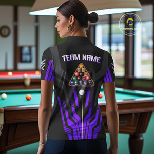 Personalized Purple Black 8 Ball Pool Shirt For Women, Billiard League Team Jersey Polo & 1/4 Zip TDM4227