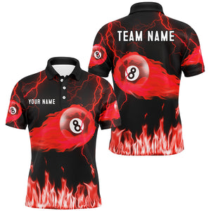 Personalized Red 8 Ball Flame Thunder Lightning Billiard Shirts For Men, Pool Team League Shirts TDM2052