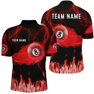 Personalized Red 8 Ball Flame Thunder Lightning Billiard Shirts For Men, Pool Team League Shirts TDM2052