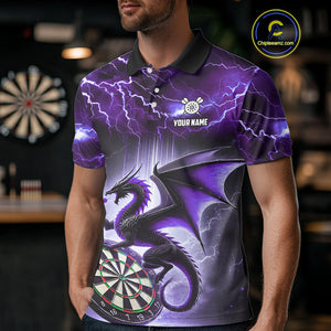 Custom Purple Thunder Lightning Dragon Darts Shirt For Men, Darts League Jersey Polo & 1/4 Zip TDM4385