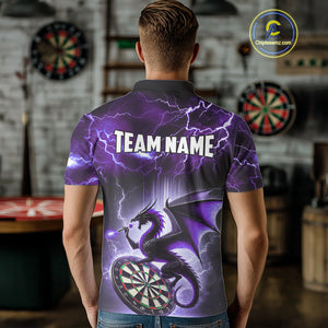 Custom Purple Thunder Lightning Dragon Darts Shirt For Men, Darts League Jersey Polo & 1/4 Zip TDM4385