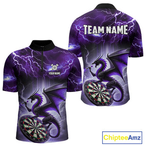 Custom Purple Thunder Lightning Dragon Darts Shirt For Men, Darts League Jersey Polo & 1/4 Zip TDM4385
