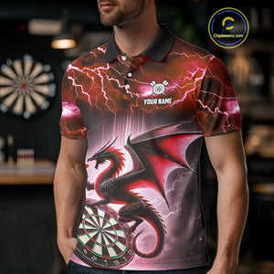 Custom Red Thunder Lightning Dragon Darts Shirt For Men, Darts League Jersey Polo & 1/4 Zip TDM4386
