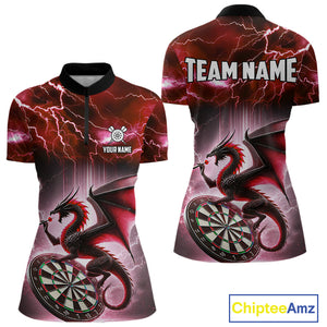 Custom Red Thunder Lightning Dragon Darts Shirt For Women, Darts League Jersey Polo & 1/4 Zip TDM4386