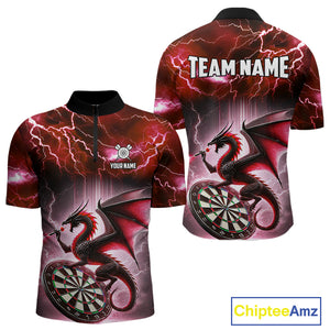 Custom Red Thunder Lightning Dragon Darts Shirt For Men, Darts League Jersey Polo & 1/4 Zip TDM4386