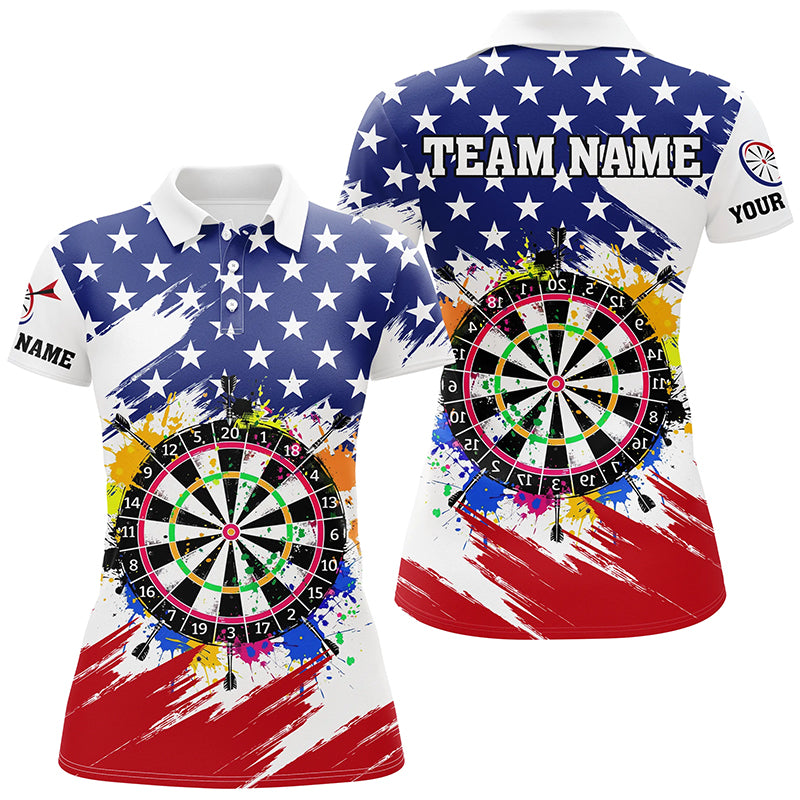 Colorful Dartboard American Flag Custom Patriotic Darts Shirts For Women, Darts Team Jerseys |White TDM2269