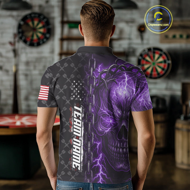 Personalized Purple Darts Skull Thunder Lightning Darts Shirt For Men, US Flag Darts Team Jersey TDM4614
